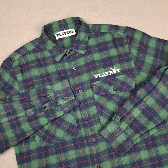PacSun Other - Playboy Flannel Shirt Mens Medium Tartan Plaid Button Up Flap Pocket Pacsun
